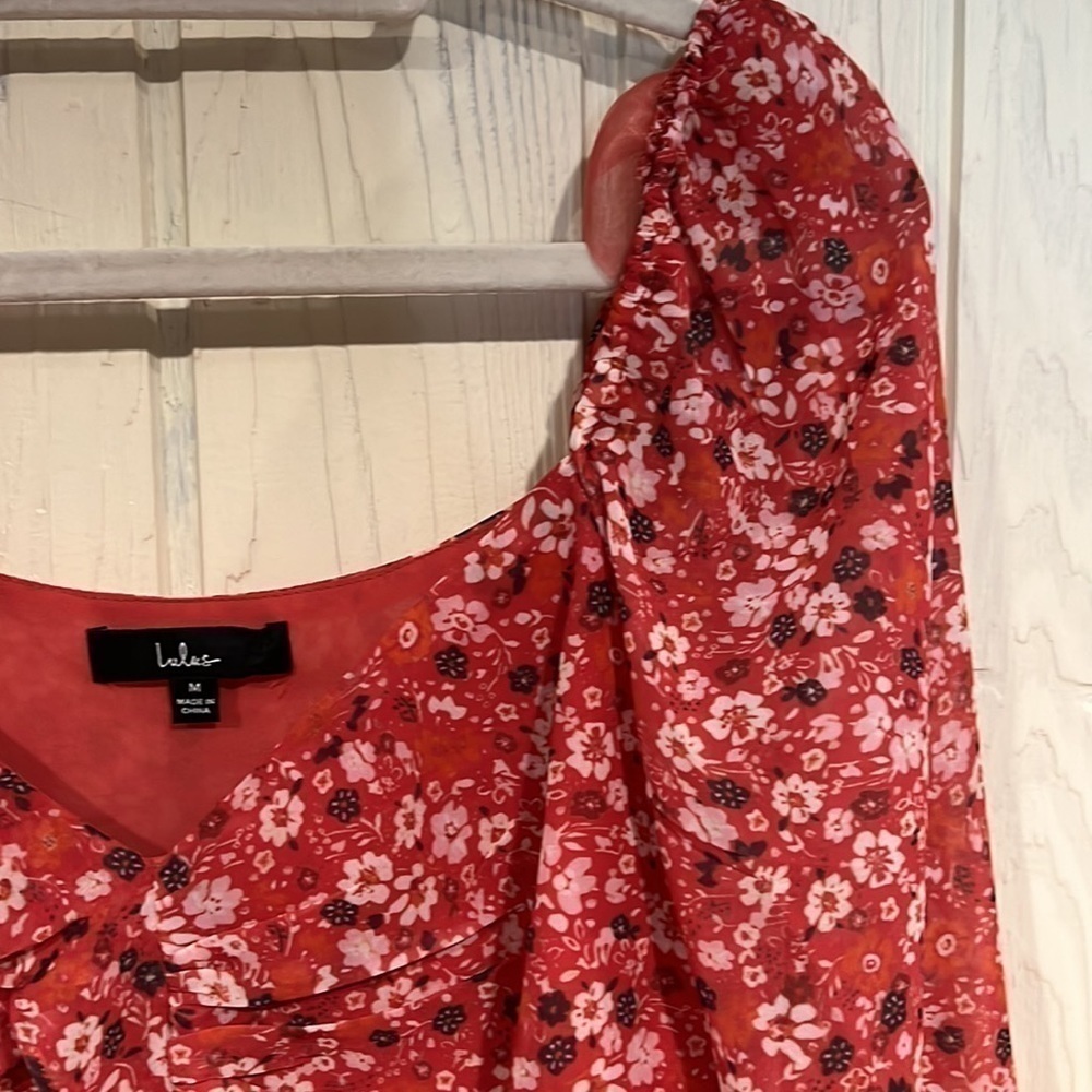 Lulus Ruffle Top with Sheer Sleeves, Size M - Picture 4 of 12